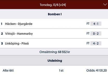 oddset bomben|Resultat Bomben 1, 2 idag .